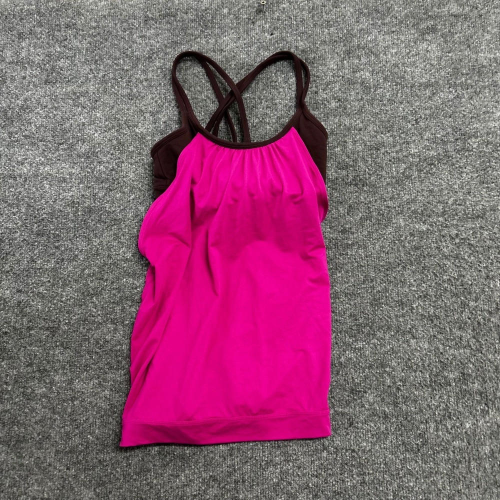 Athleta Tank Top Womens XXS Pink Purple Strappy Built In Bra Yoga Athletic